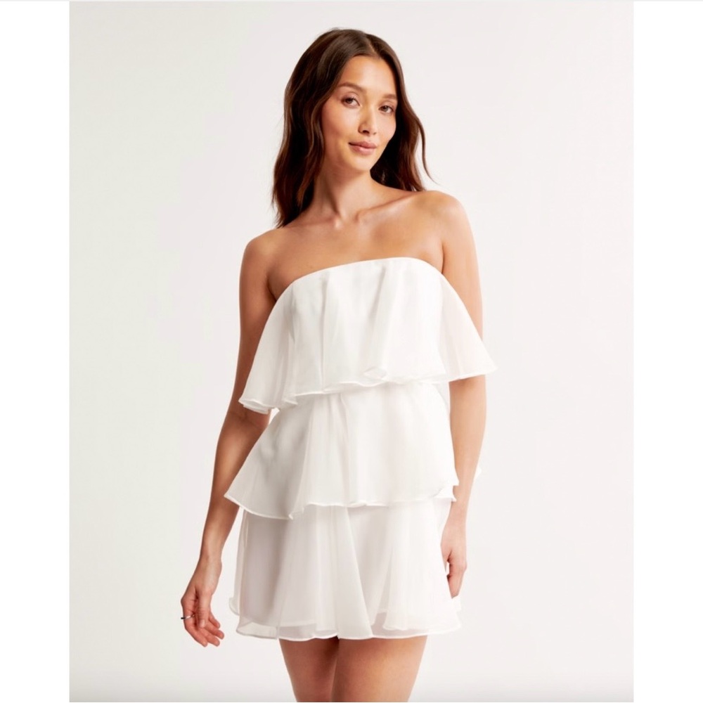 Abercrombie & Fitch Organza Strapless Tiered Mini Dress